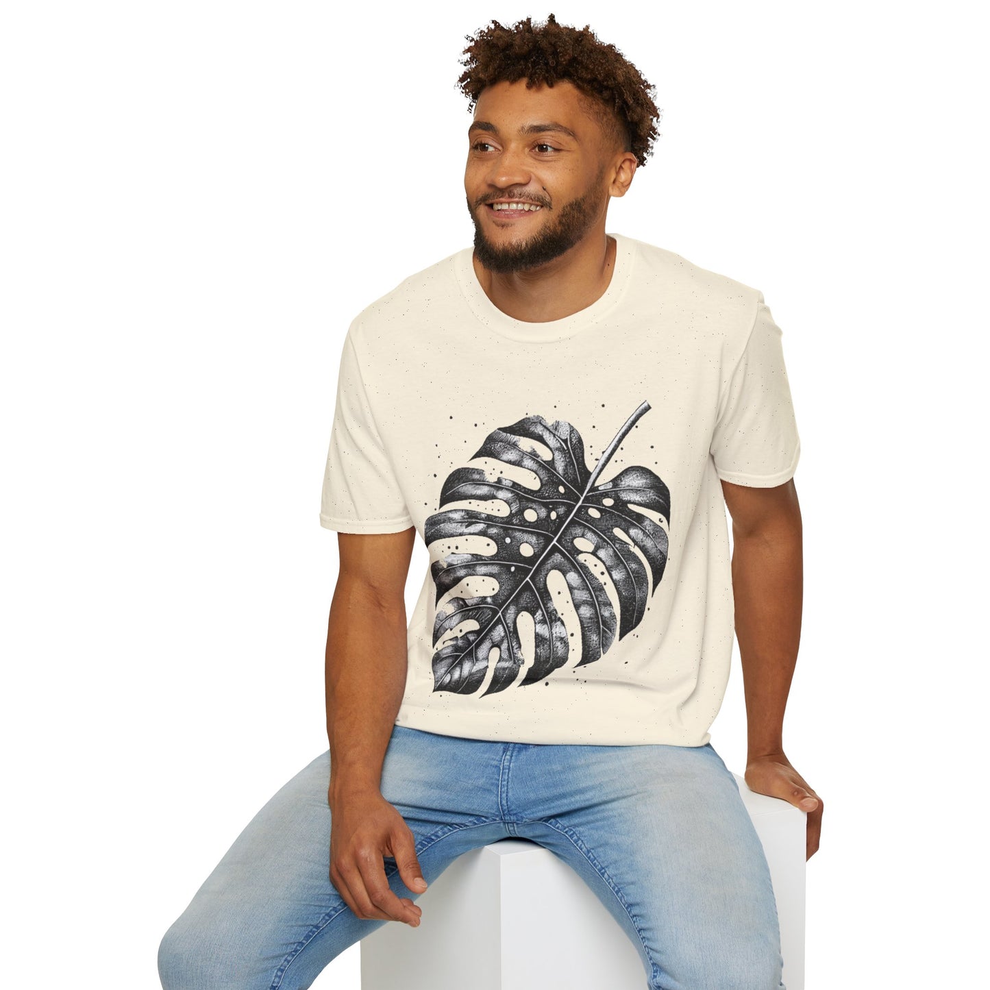 Monstera Leaf Tee — Botanical Black & White Graphic T-Shirt