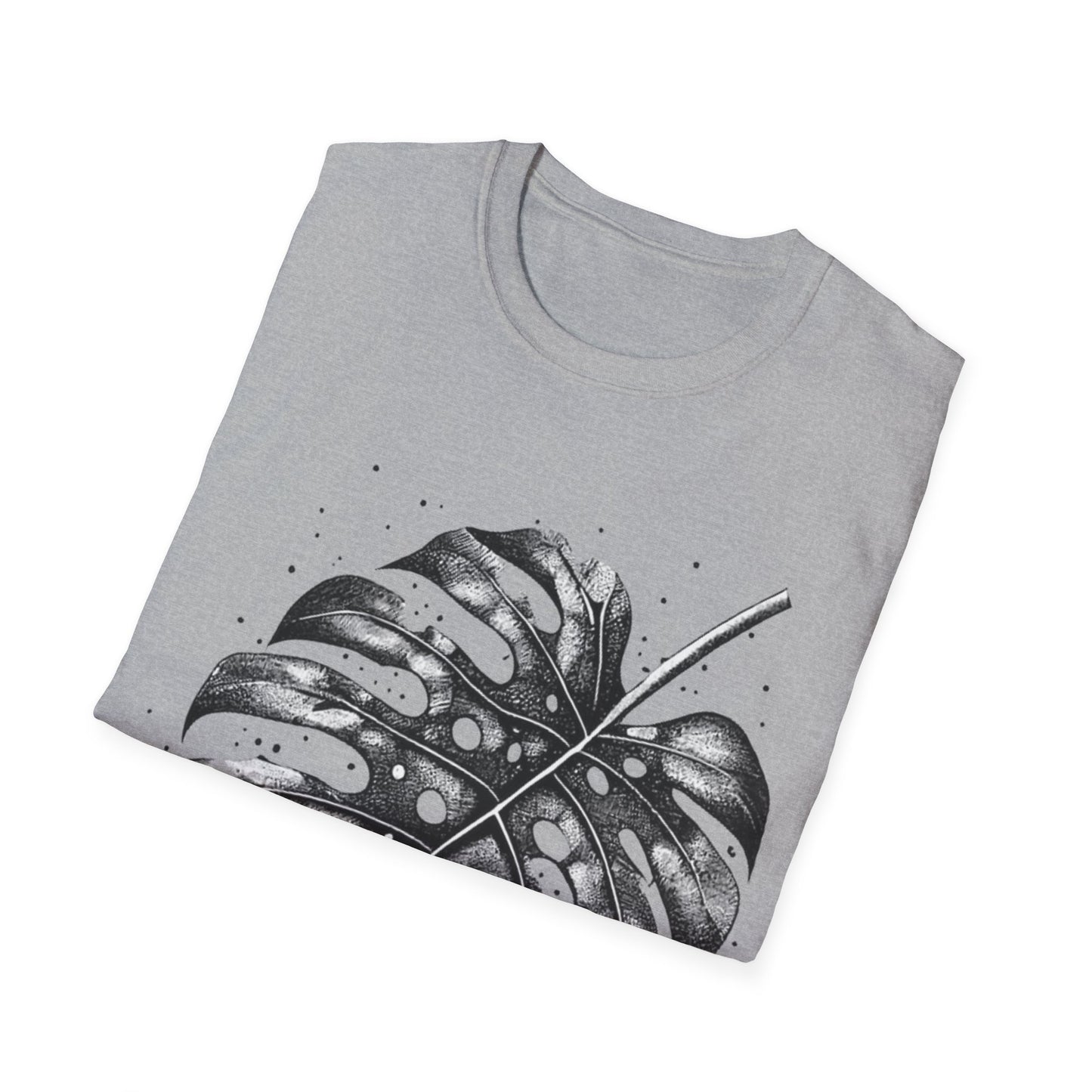 Monstera Leaf Tee — Botanical Black & White Graphic T-Shirt