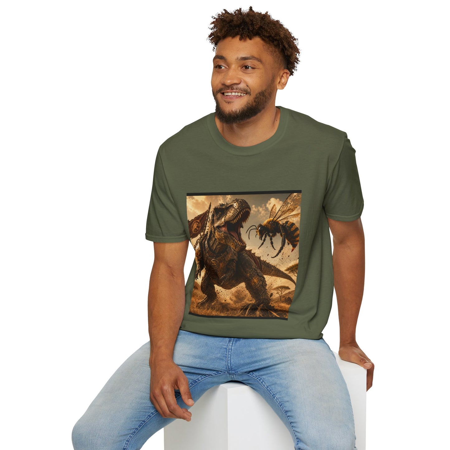 T‑Shirt — Dino vs. Giant Hornet Graphic Tee