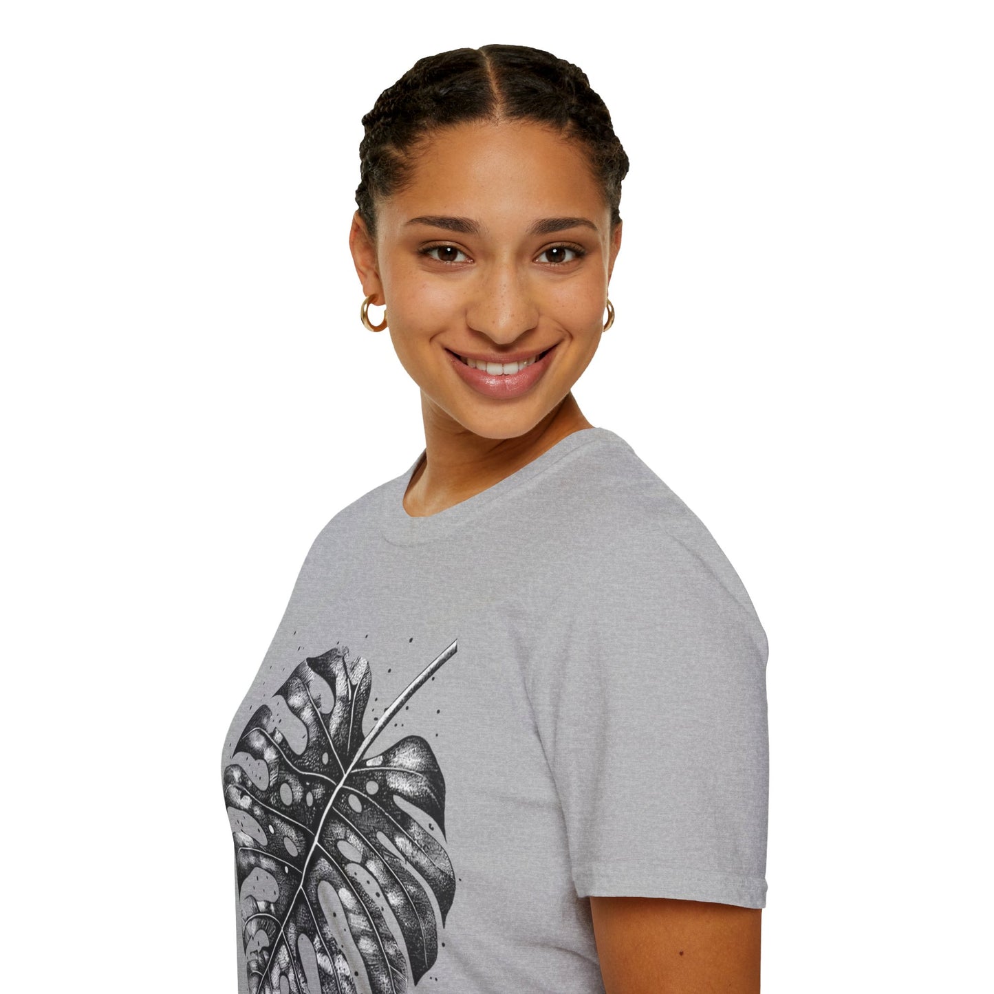 Monstera Leaf Tee — Botanical Black & White Graphic T-Shirt