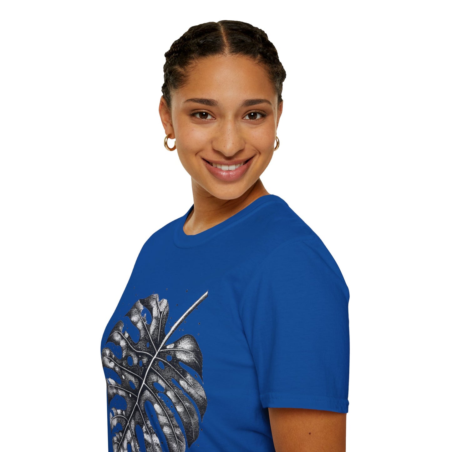 Monstera Leaf Tee — Botanical Black & White Graphic T-Shirt