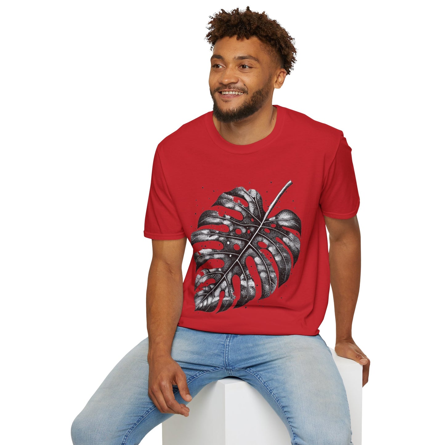 Monstera Leaf Tee — Botanical Black & White Graphic T-Shirt