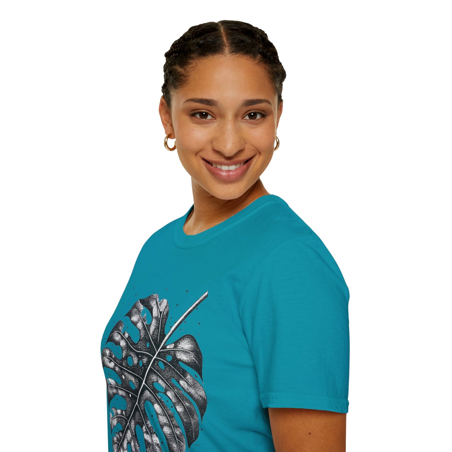 Monstera Leaf Tee — Botanical Black & White Graphic T-Shirt