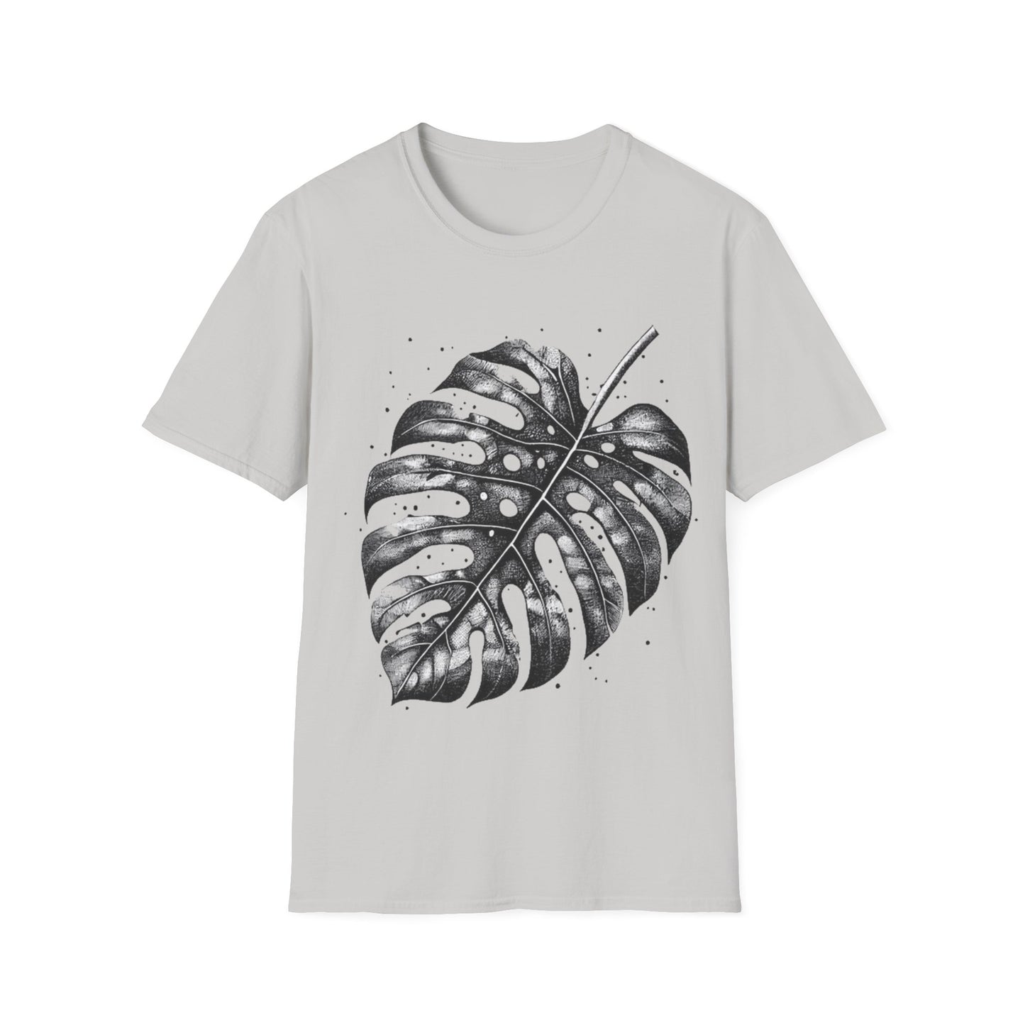 Monstera Leaf Tee — Botanical Black & White Graphic T-Shirt