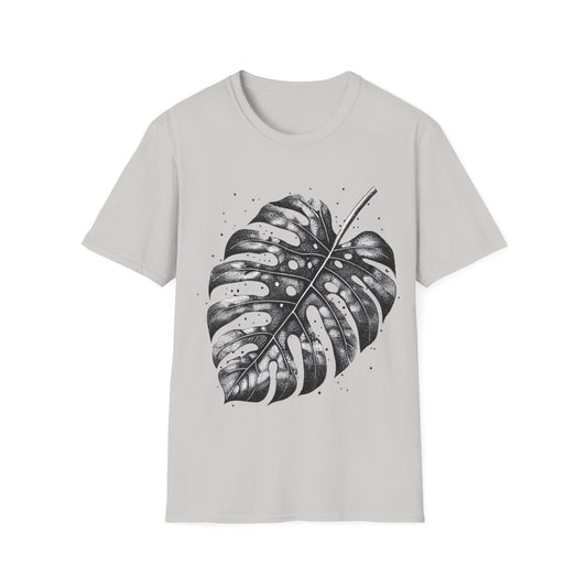Monstera Leaf Tee — Botanical Black & White Graphic T-Shirt