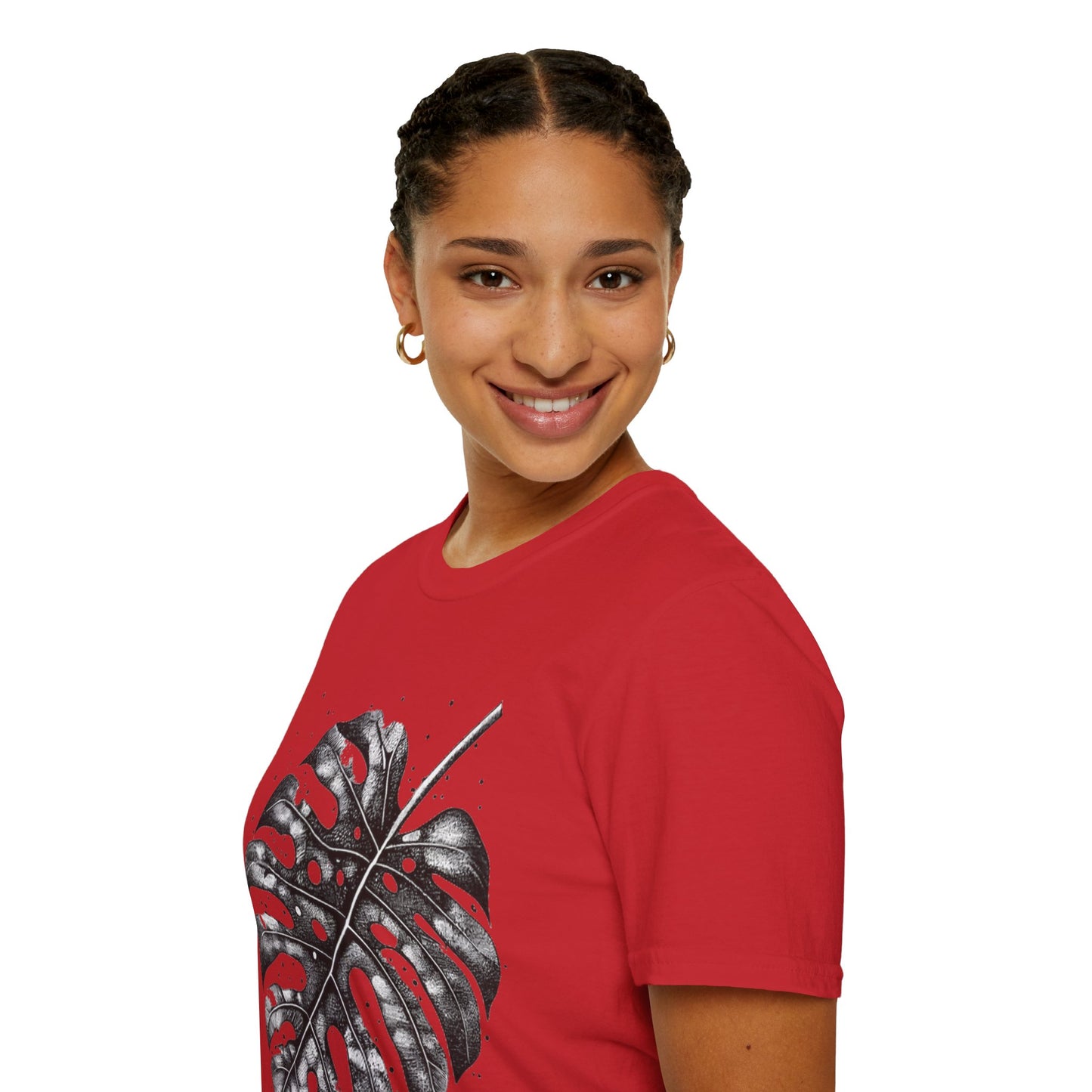 Monstera Leaf Tee — Botanical Black & White Graphic T-Shirt