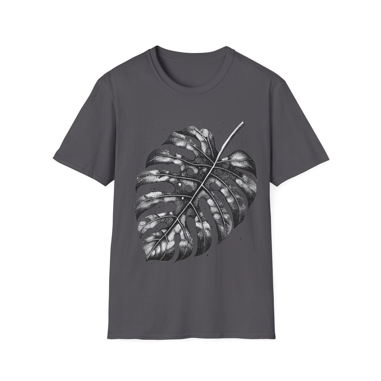 Monstera Leaf Tee — Botanical Black & White Graphic T-Shirt