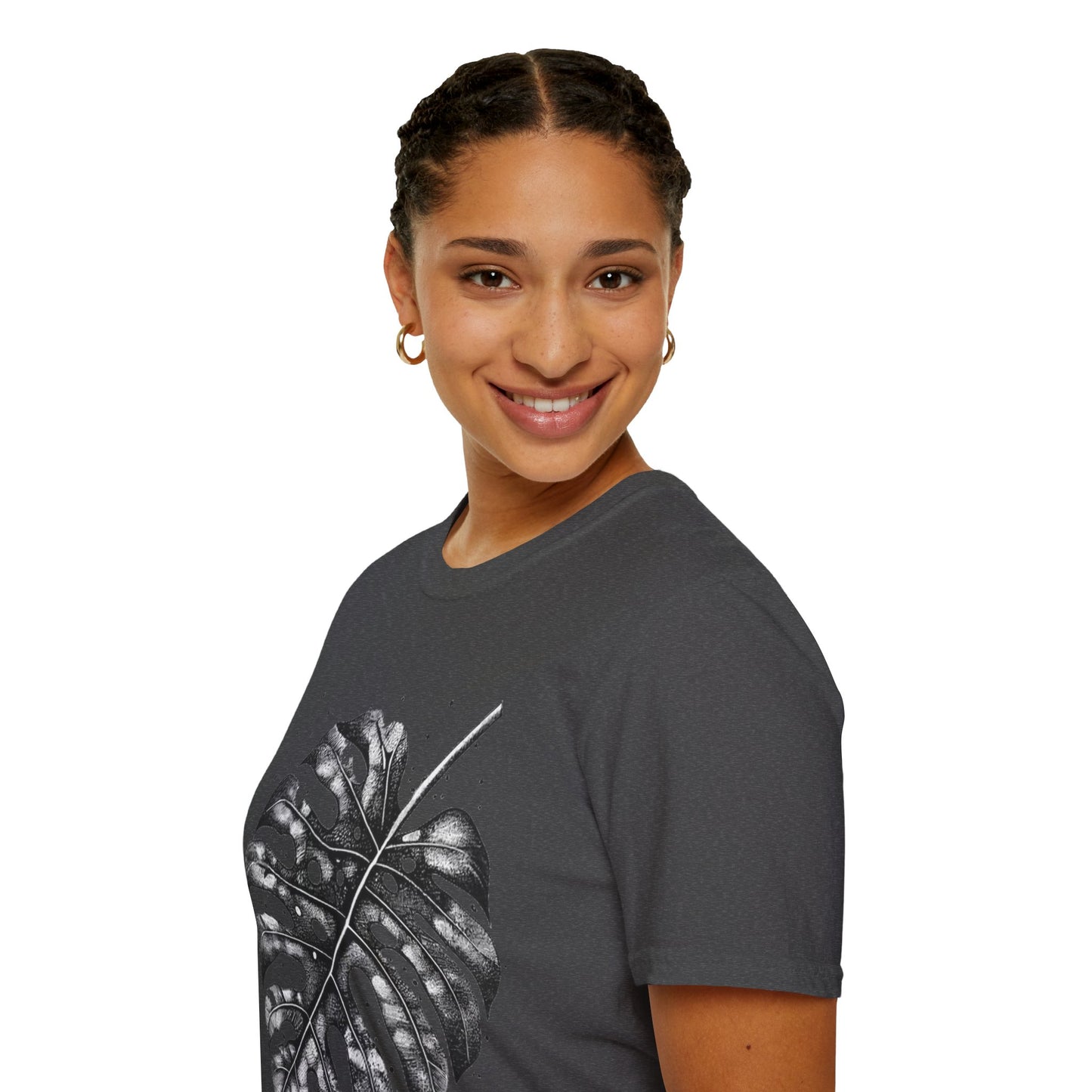 Monstera Leaf Tee — Botanical Black & White Graphic T-Shirt