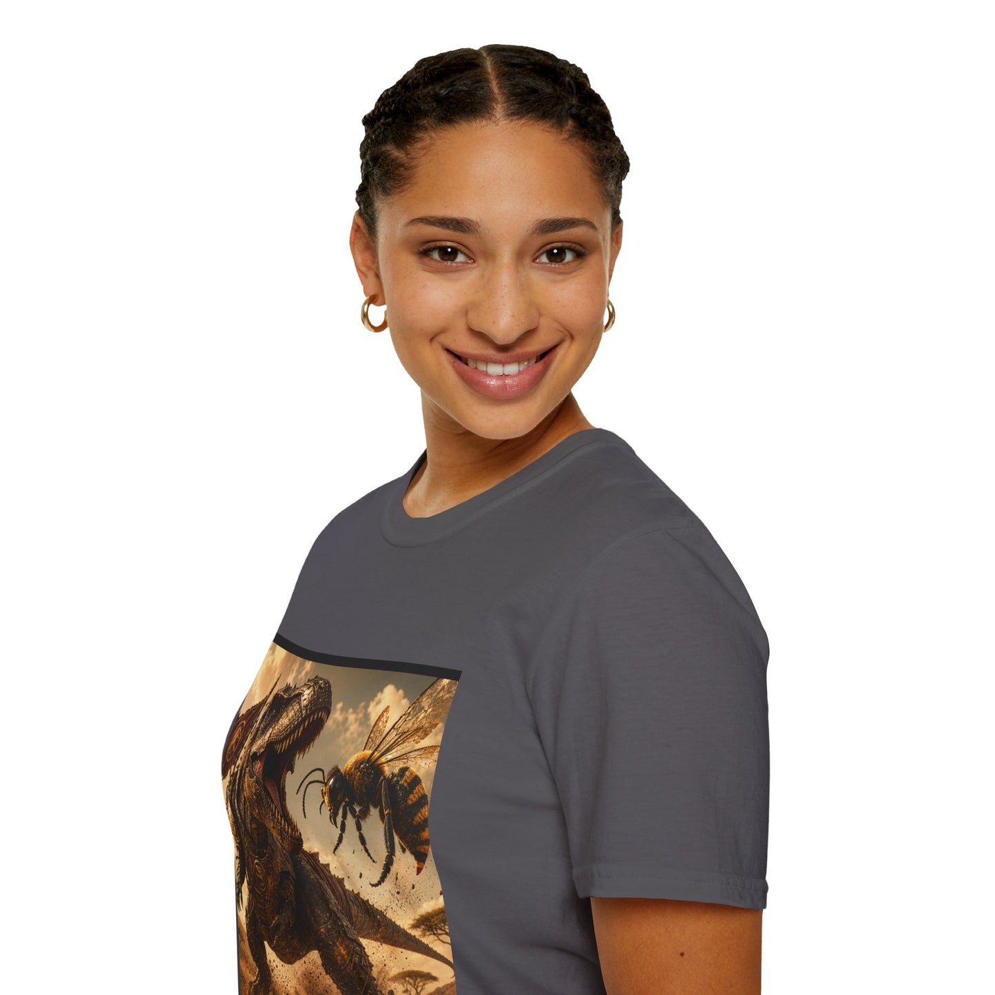 T‑Shirt — Dino vs. Giant Hornet Graphic Tee