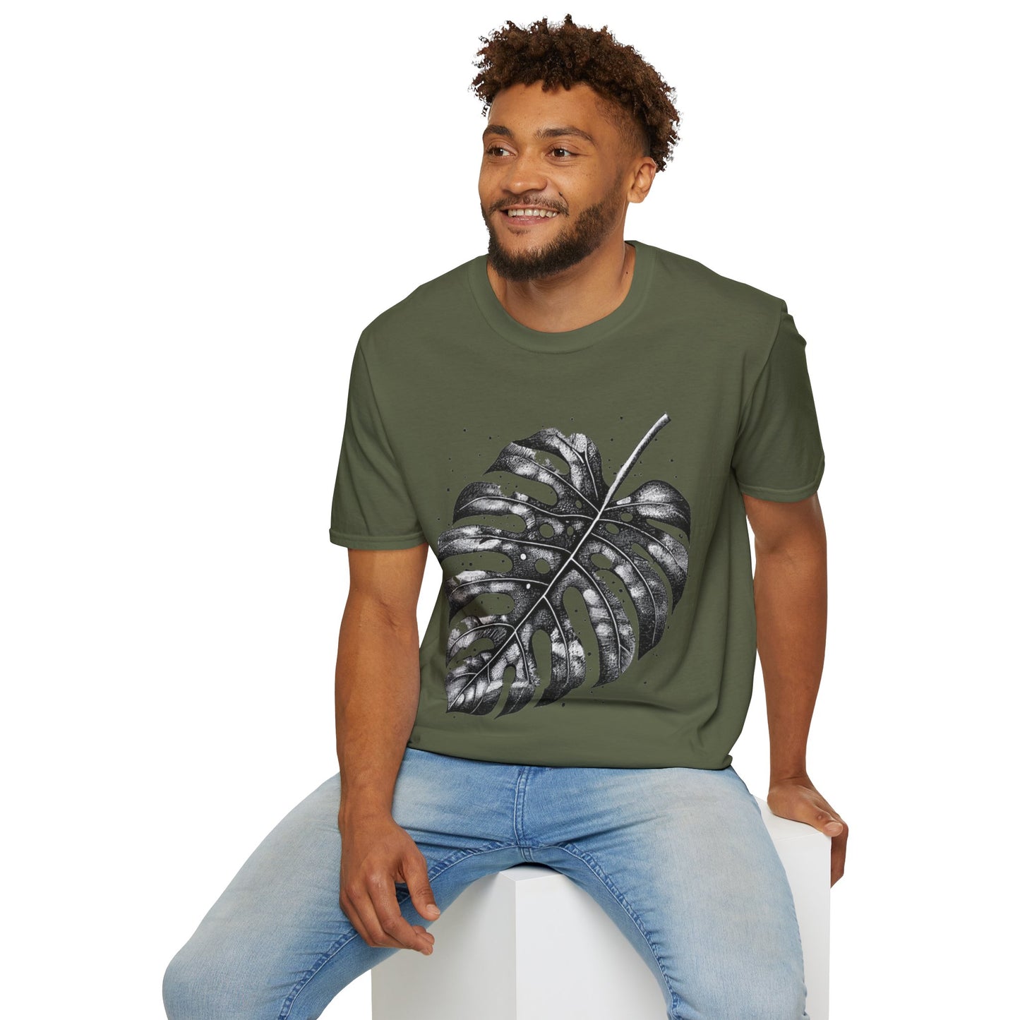 Monstera Leaf Tee — Botanical Black & White Graphic T-Shirt