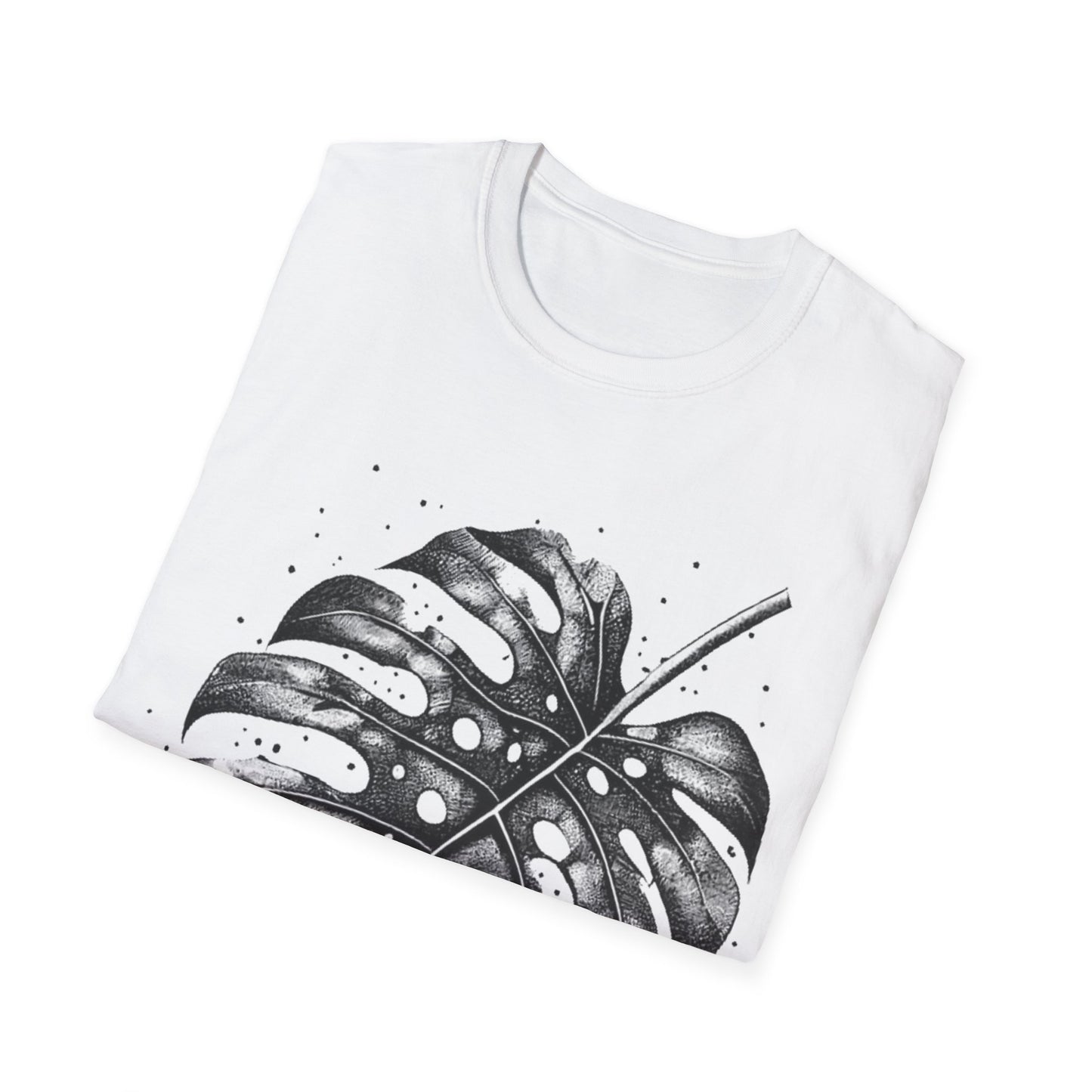 Monstera Leaf Tee — Botanical Black & White Graphic T-Shirt