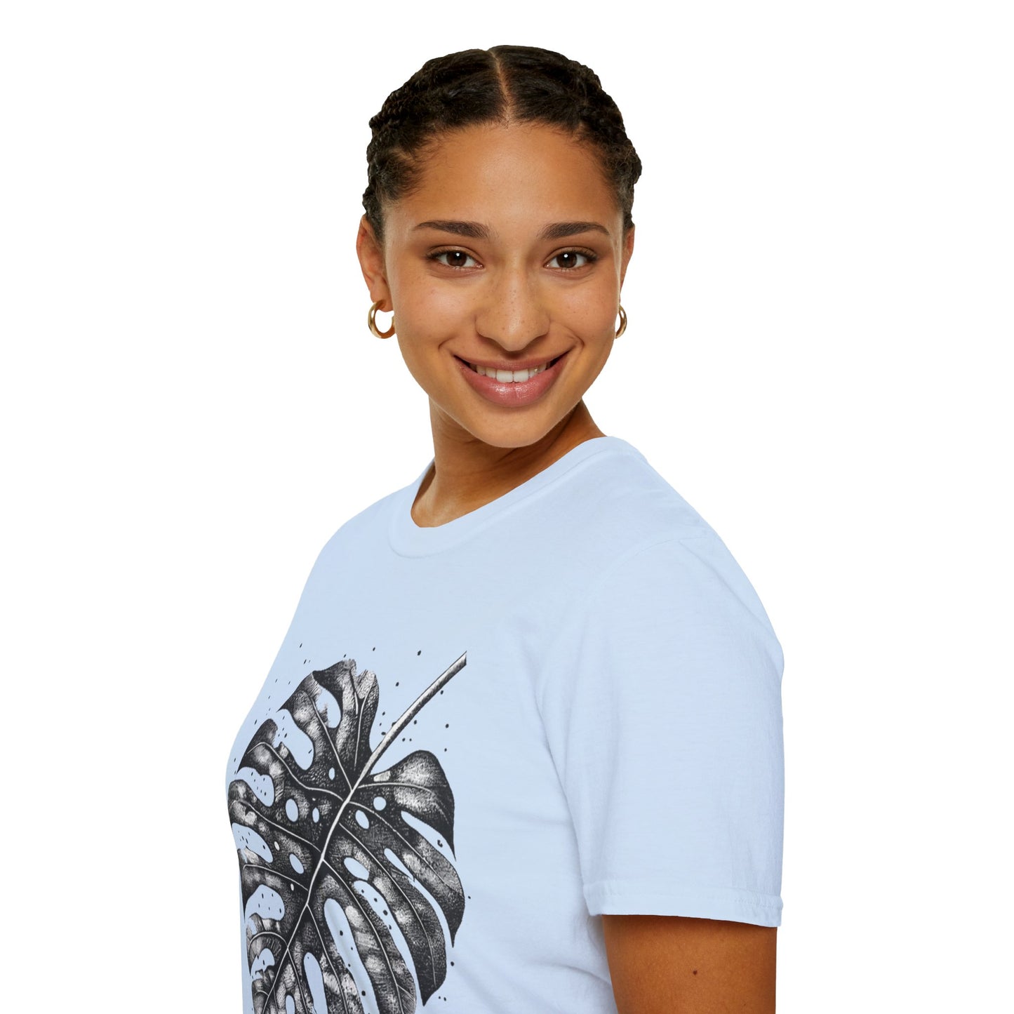 Monstera Leaf Tee — Botanical Black & White Graphic T-Shirt