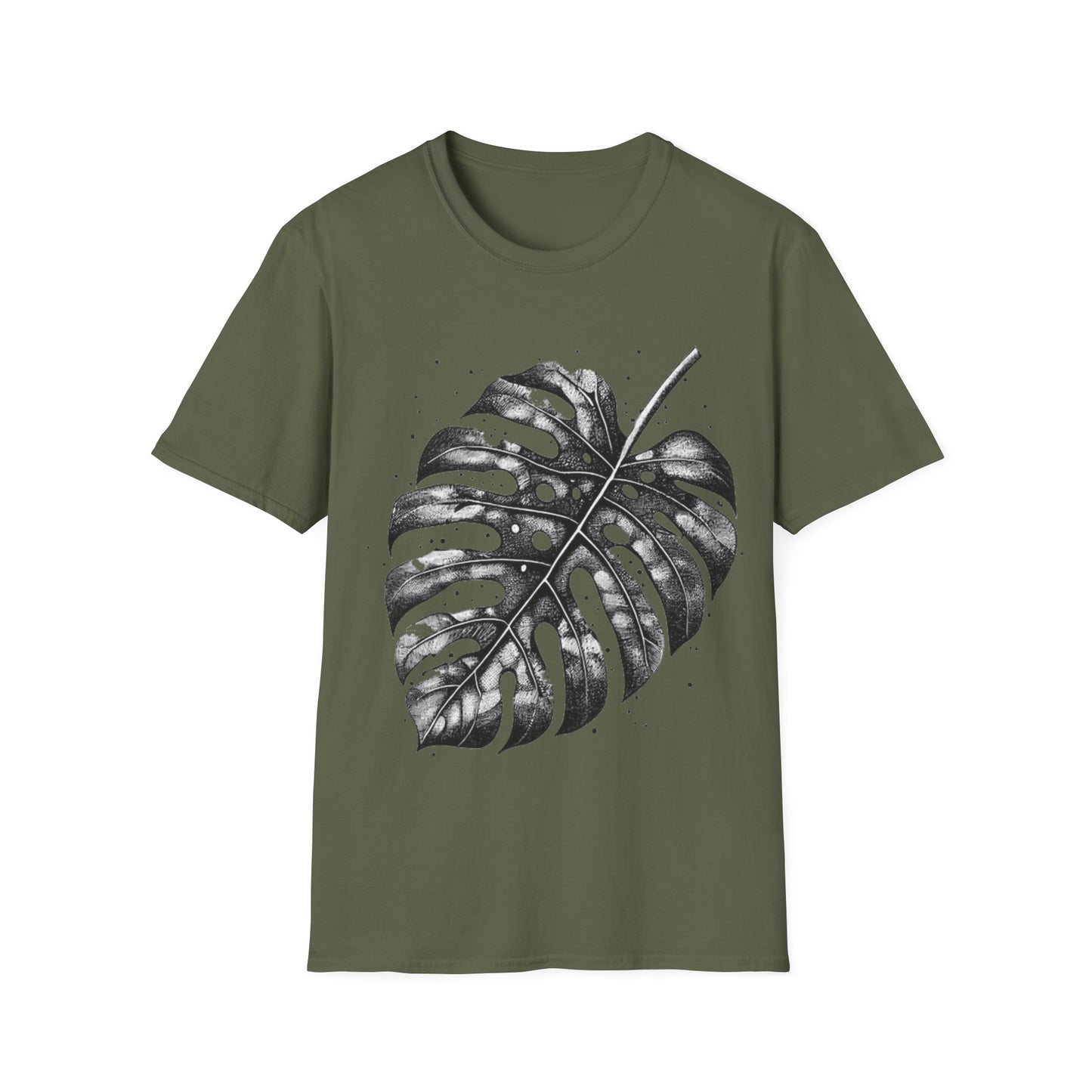 Monstera Leaf Tee — Botanical Black & White Graphic T-Shirt