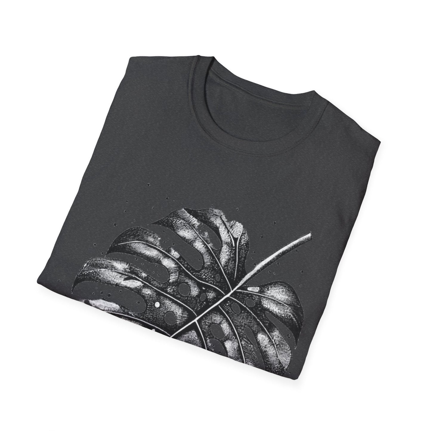 Monstera Leaf Tee — Botanical Black & White Graphic T-Shirt