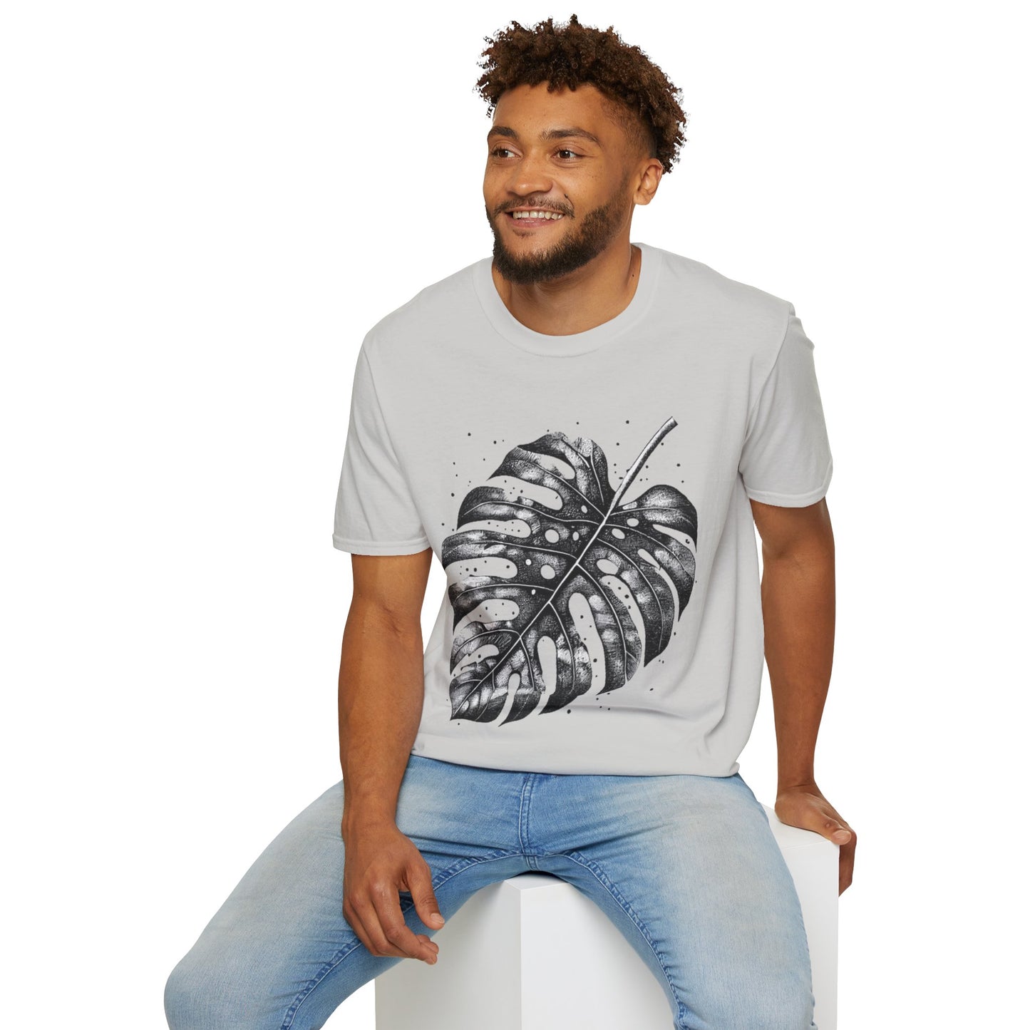 Monstera Leaf Tee — Botanical Black & White Graphic T-Shirt