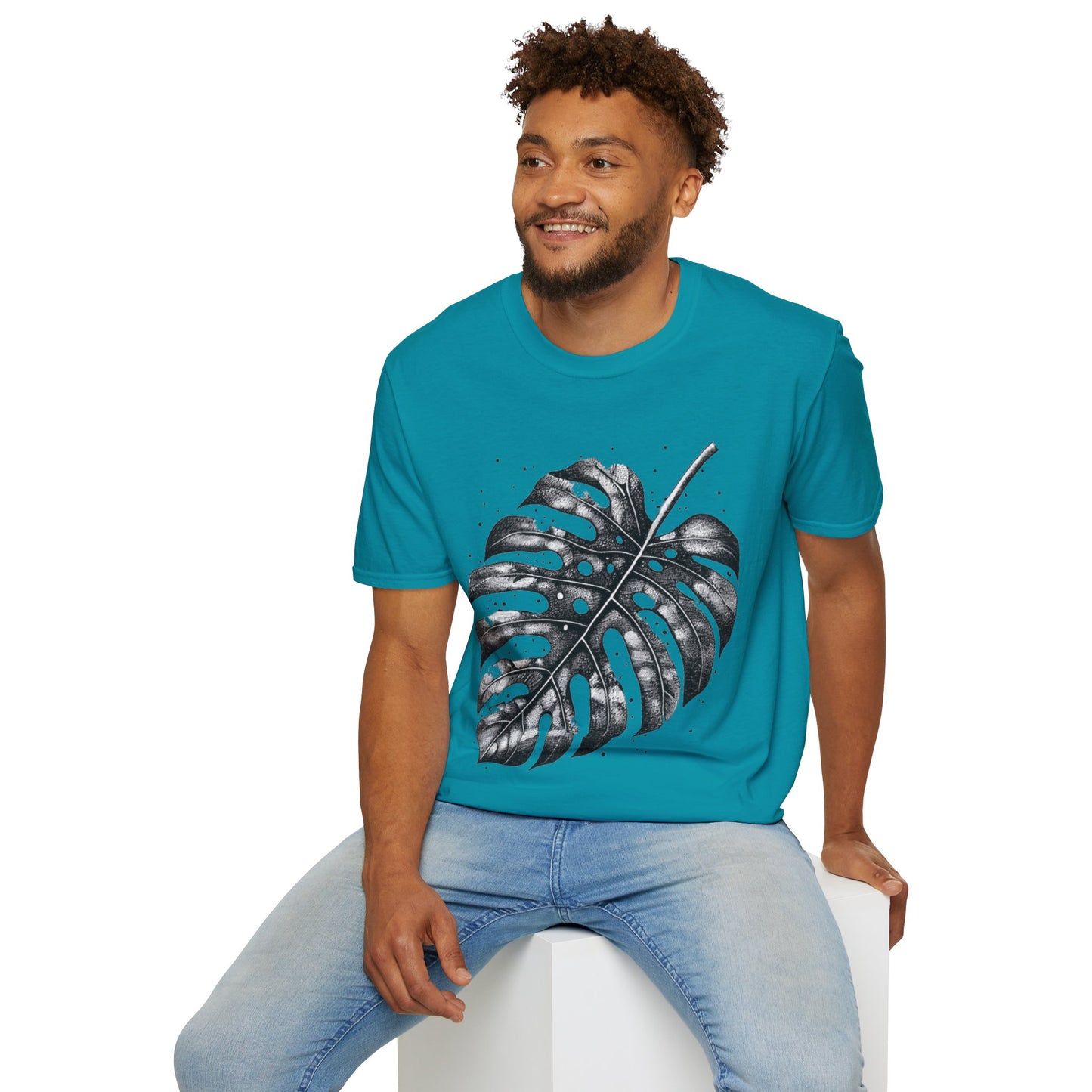 Monstera Leaf Tee — Botanical Black & White Graphic T-Shirt