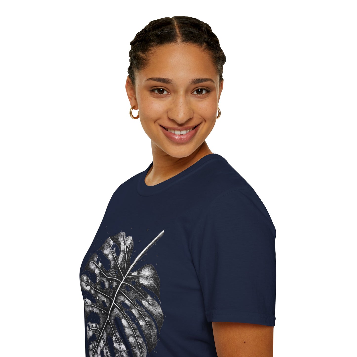 Monstera Leaf Tee — Botanical Black & White Graphic T-Shirt