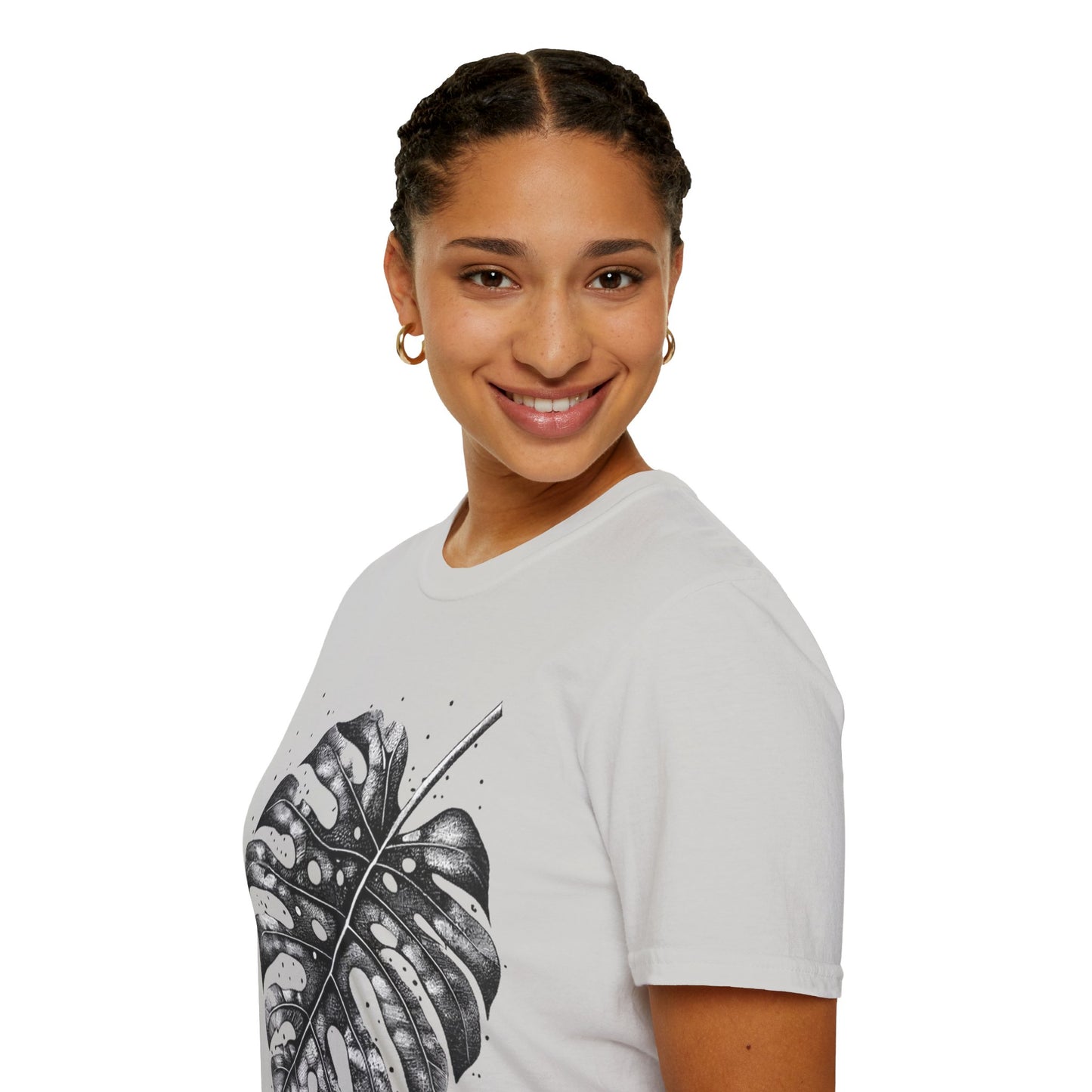 Monstera Leaf Tee — Botanical Black & White Graphic T-Shirt