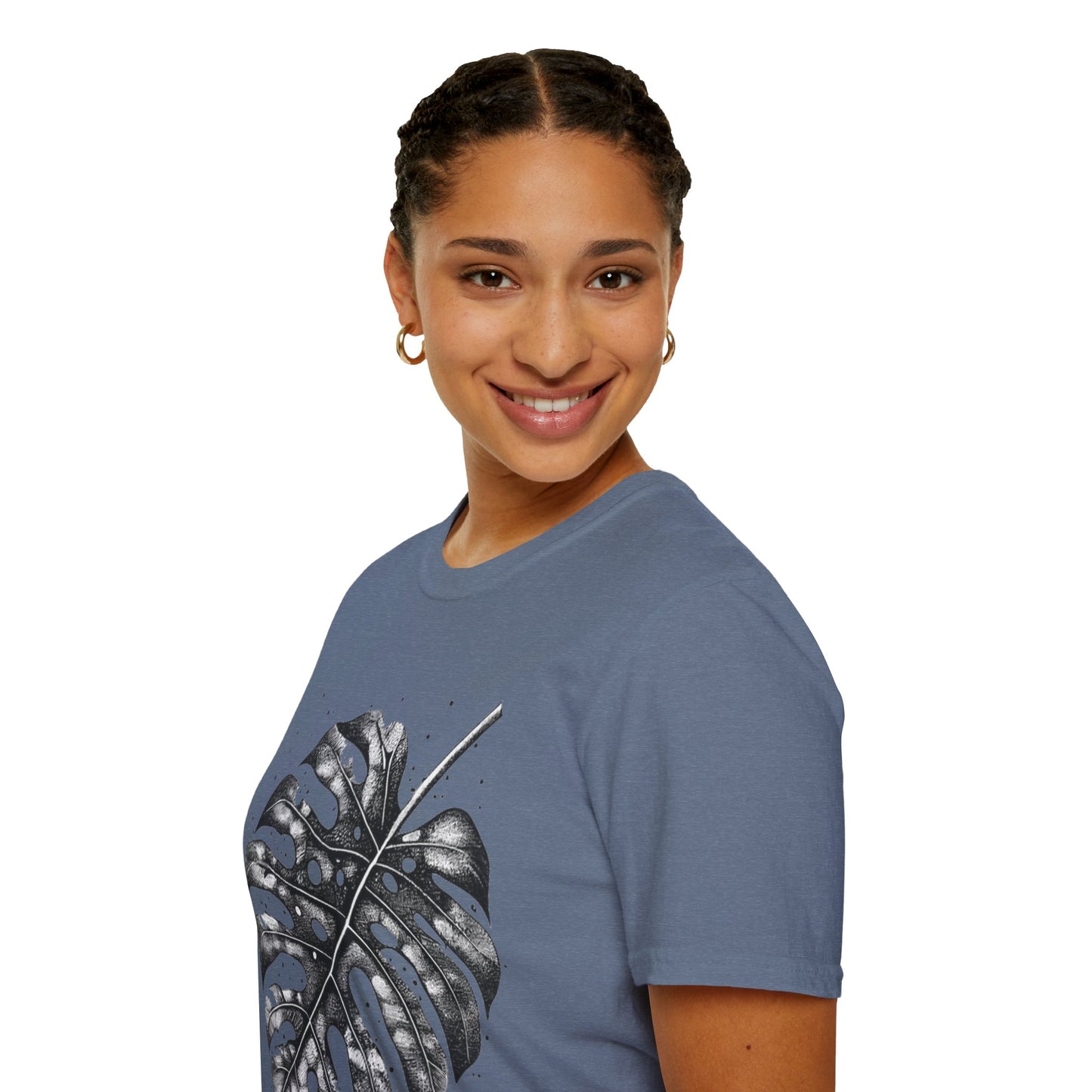 Monstera Leaf Tee — Botanical Black & White Graphic T-Shirt