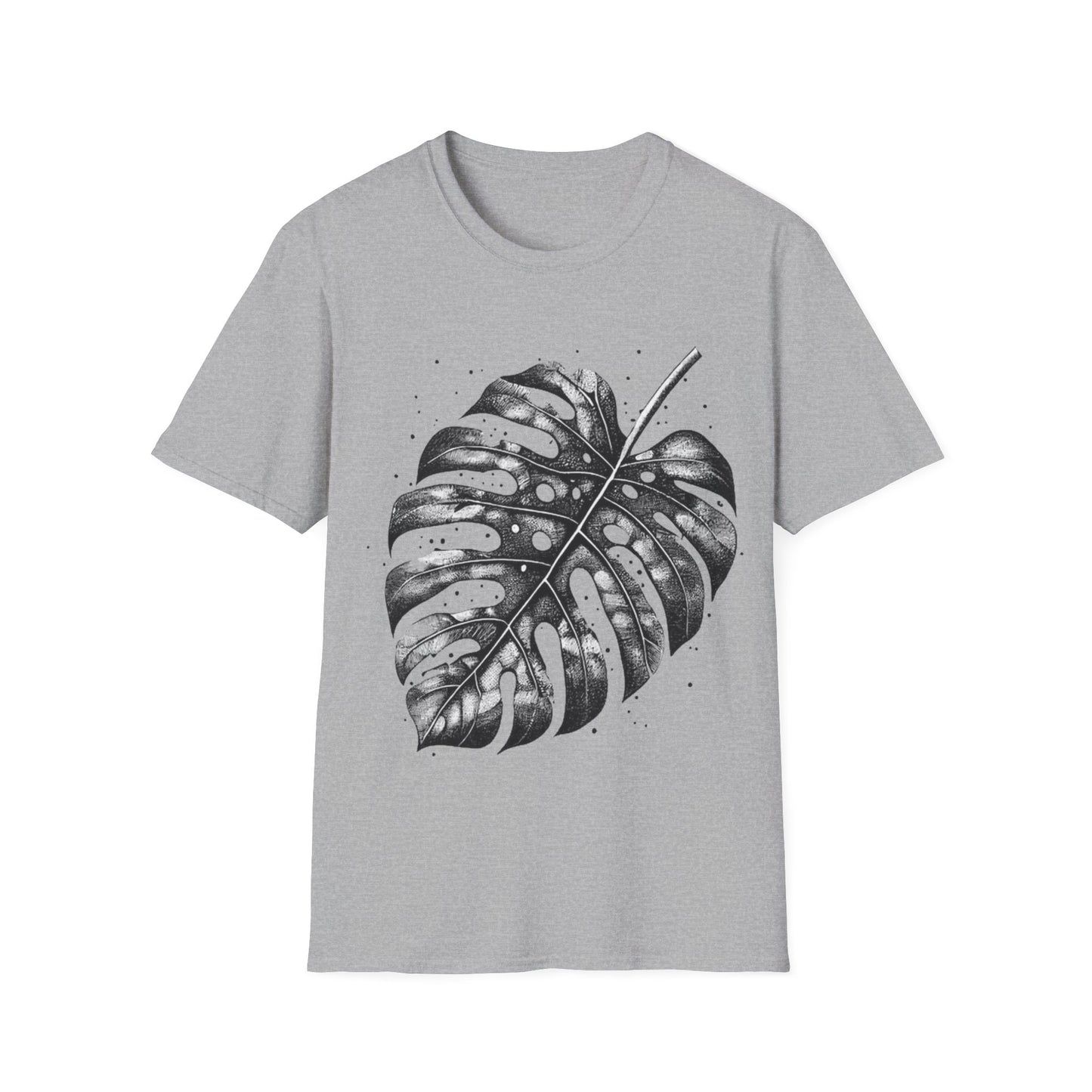 Monstera Leaf Tee — Botanical Black & White Graphic T-Shirt
