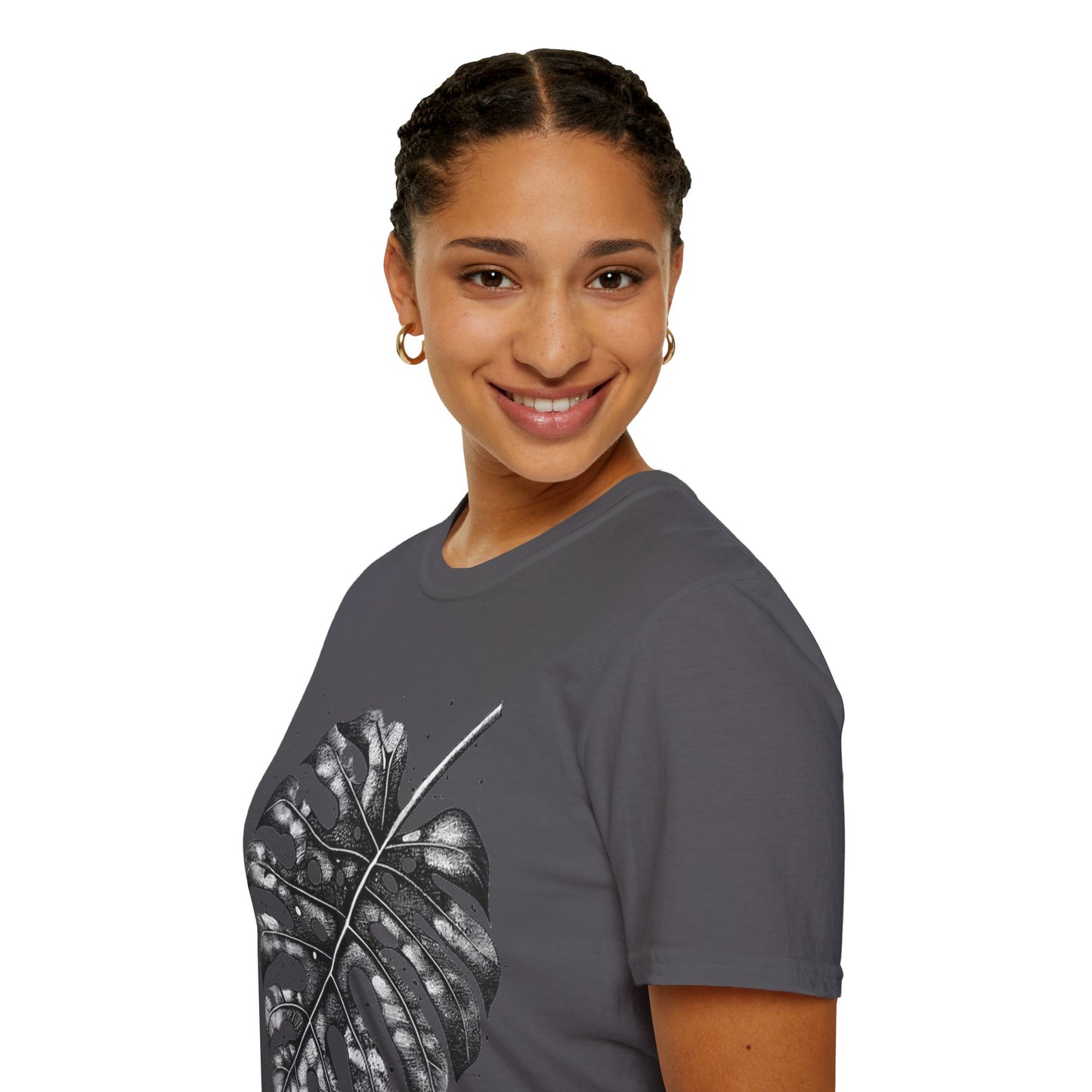Monstera Leaf Tee — Botanical Black & White Graphic T-Shirt