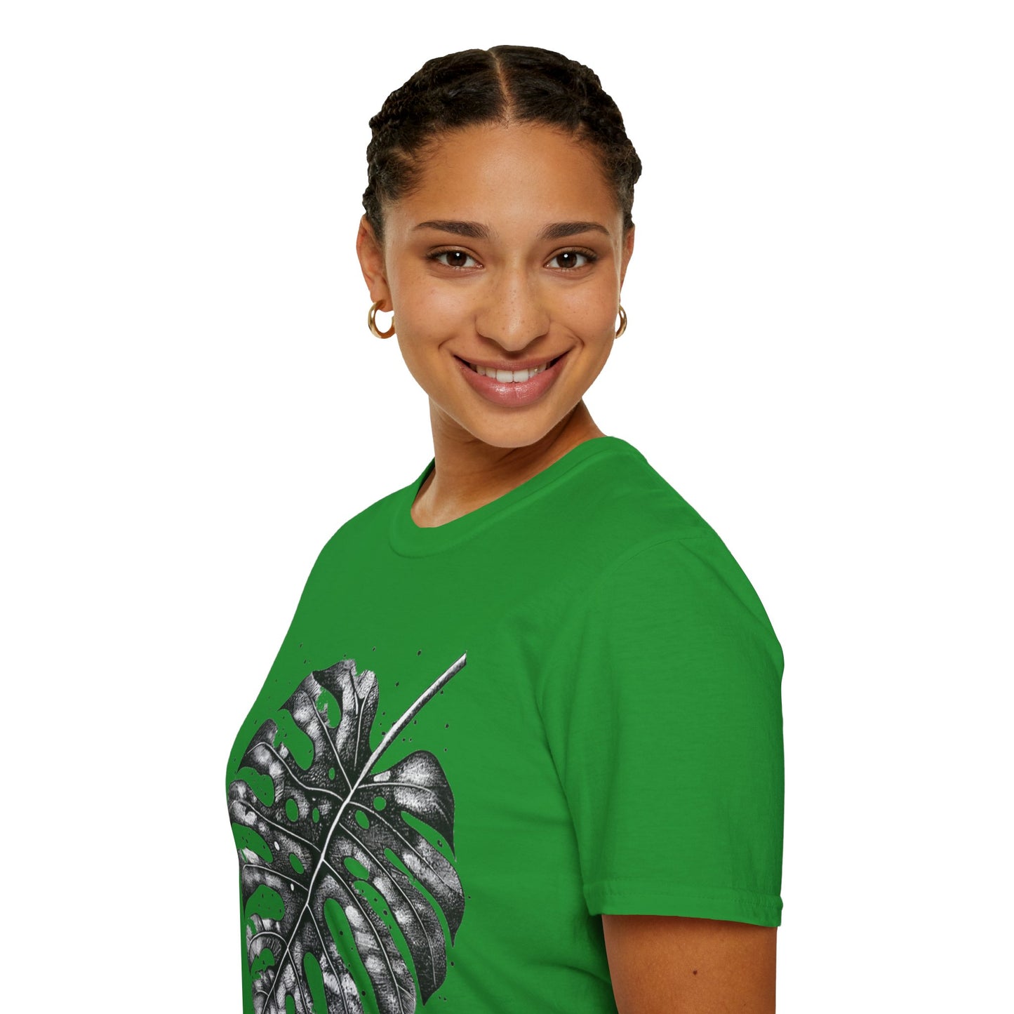 Monstera Leaf Tee — Botanical Black & White Graphic T-Shirt