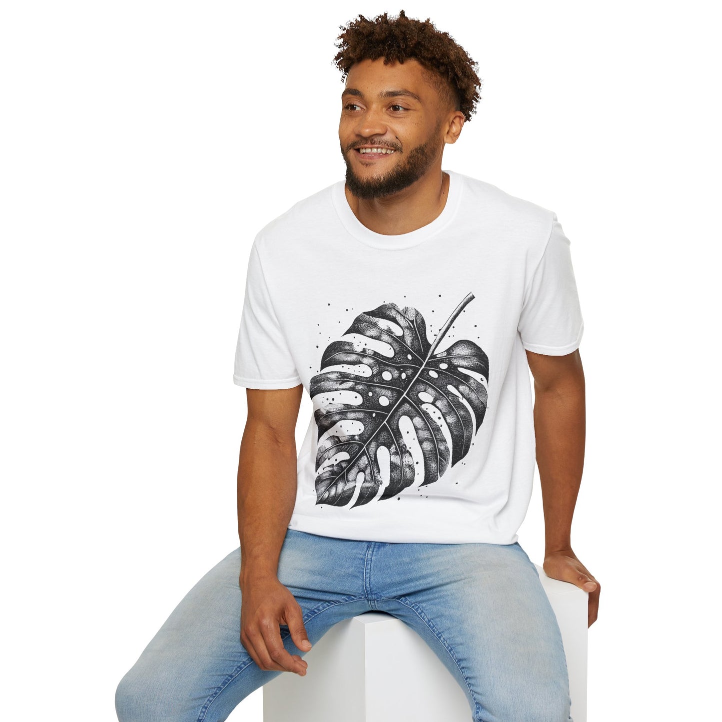 Monstera Leaf Tee — Botanical Black & White Graphic T-Shirt
