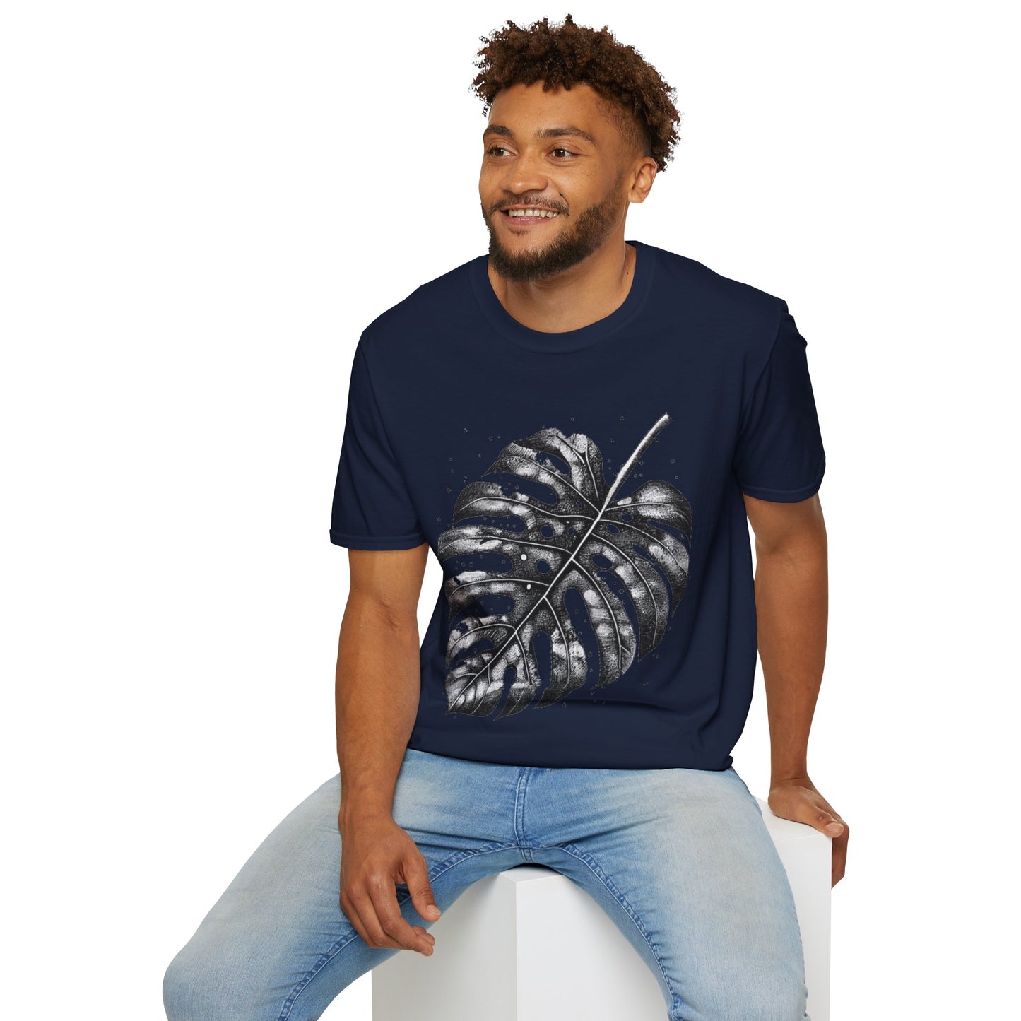 Monstera Leaf Tee — Botanical Black & White Graphic T-Shirt