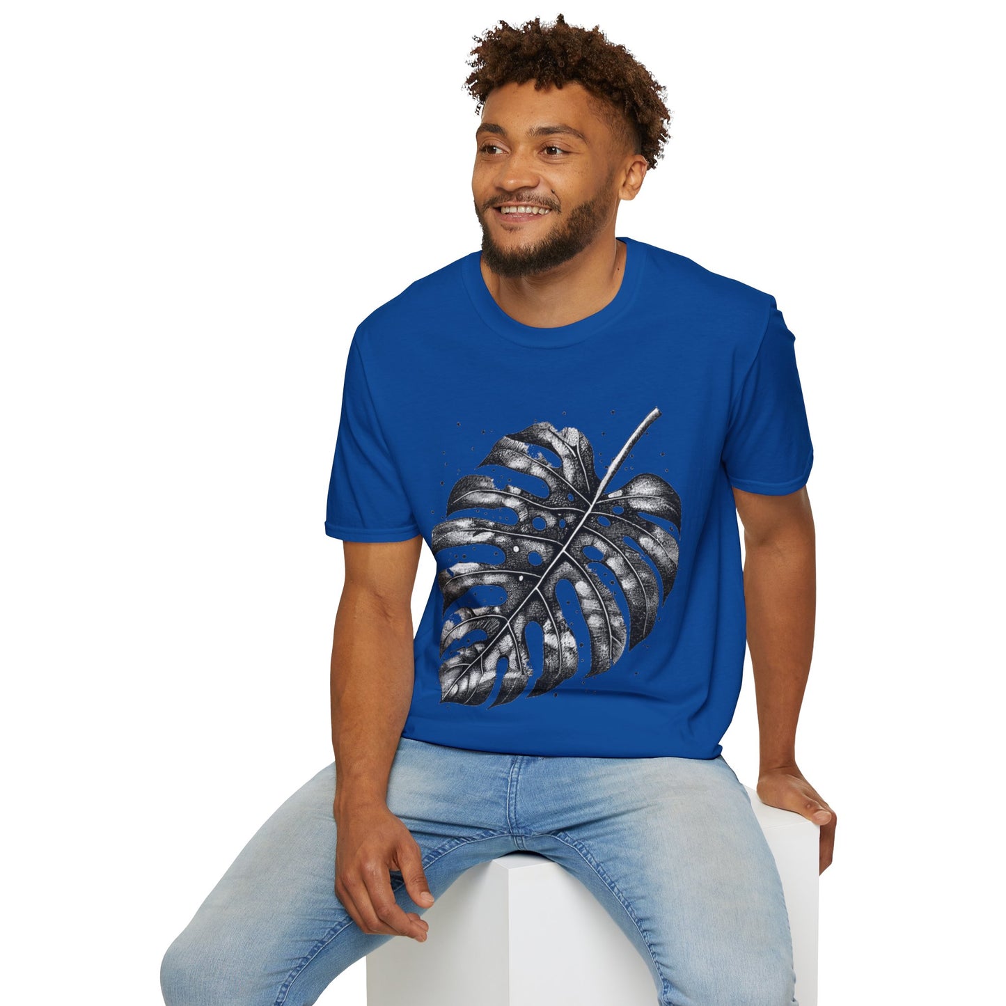 Monstera Leaf Tee — Botanical Black & White Graphic T-Shirt