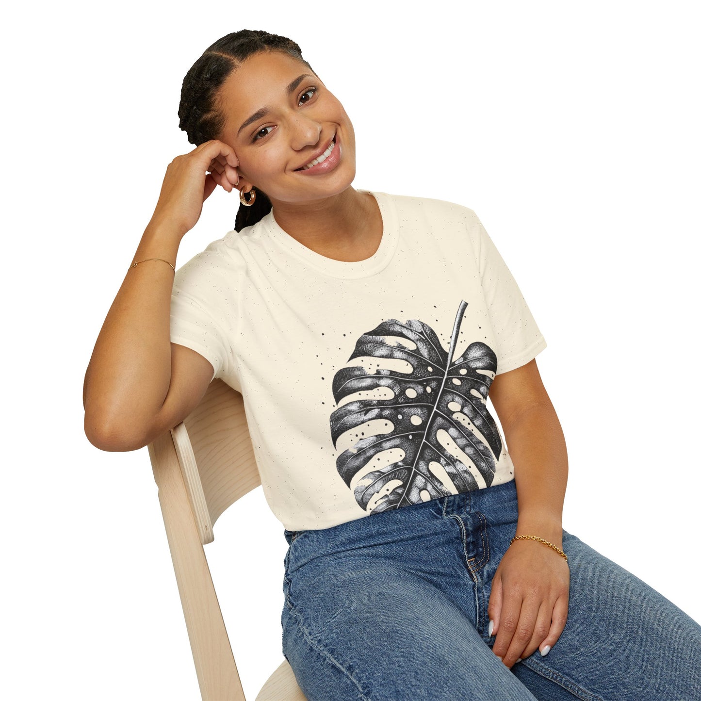 Monstera Leaf Tee — Botanical Black & White Graphic T-Shirt