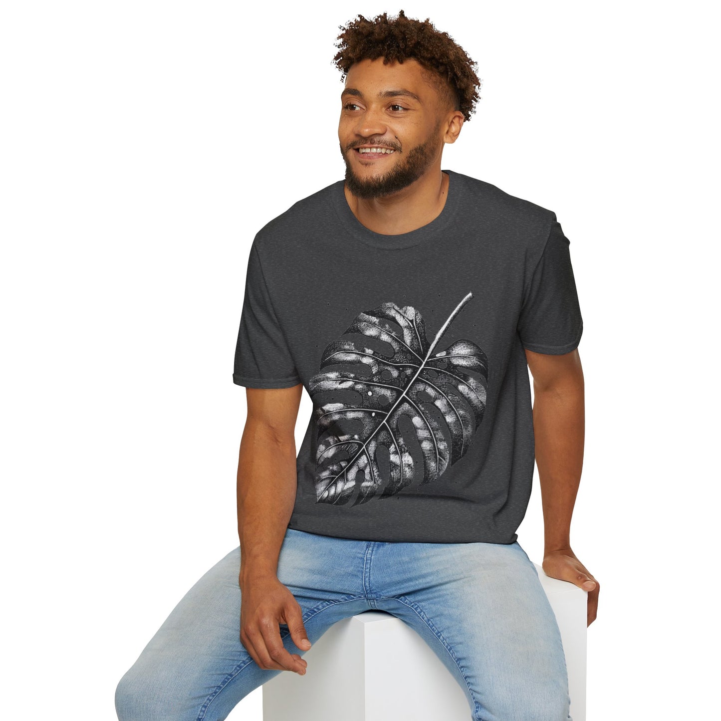 Monstera Leaf Tee — Botanical Black & White Graphic T-Shirt