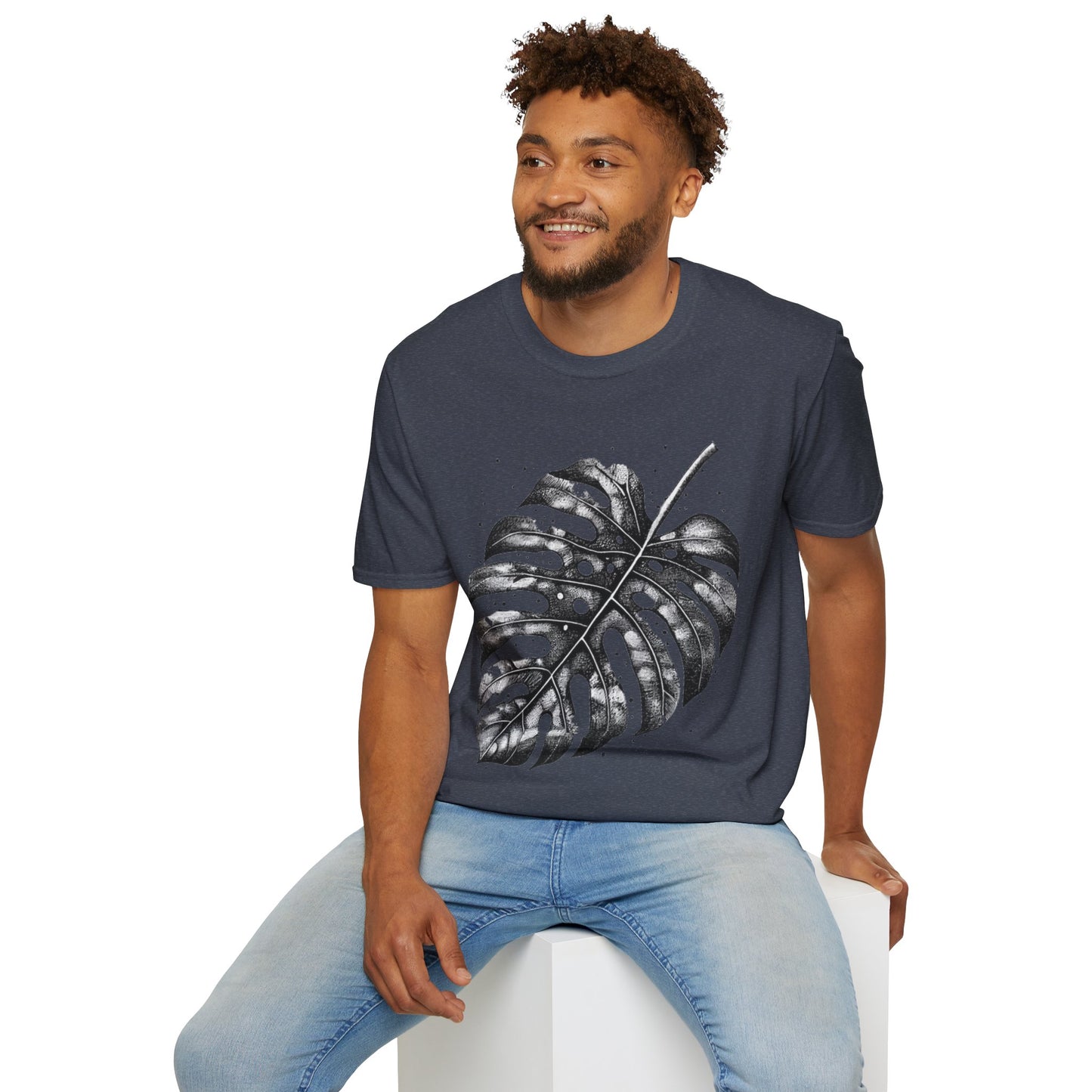 Monstera Leaf Tee — Botanical Black & White Graphic T-Shirt