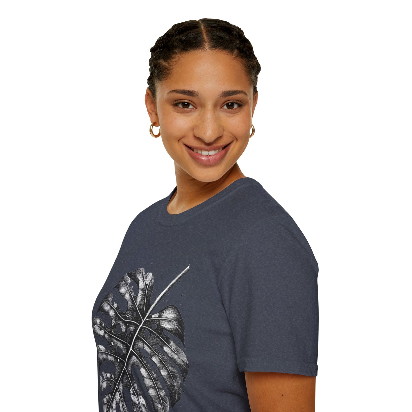 Monstera Leaf Tee — Botanical Black & White Graphic T-Shirt