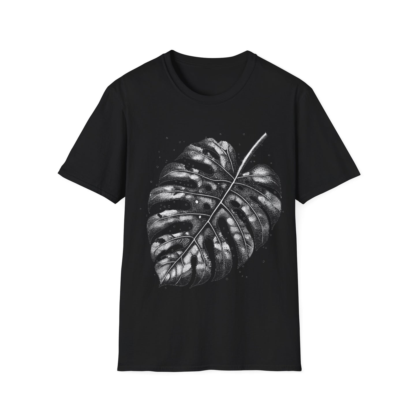 Monstera Leaf Tee — Botanical Black & White Graphic T-Shirt