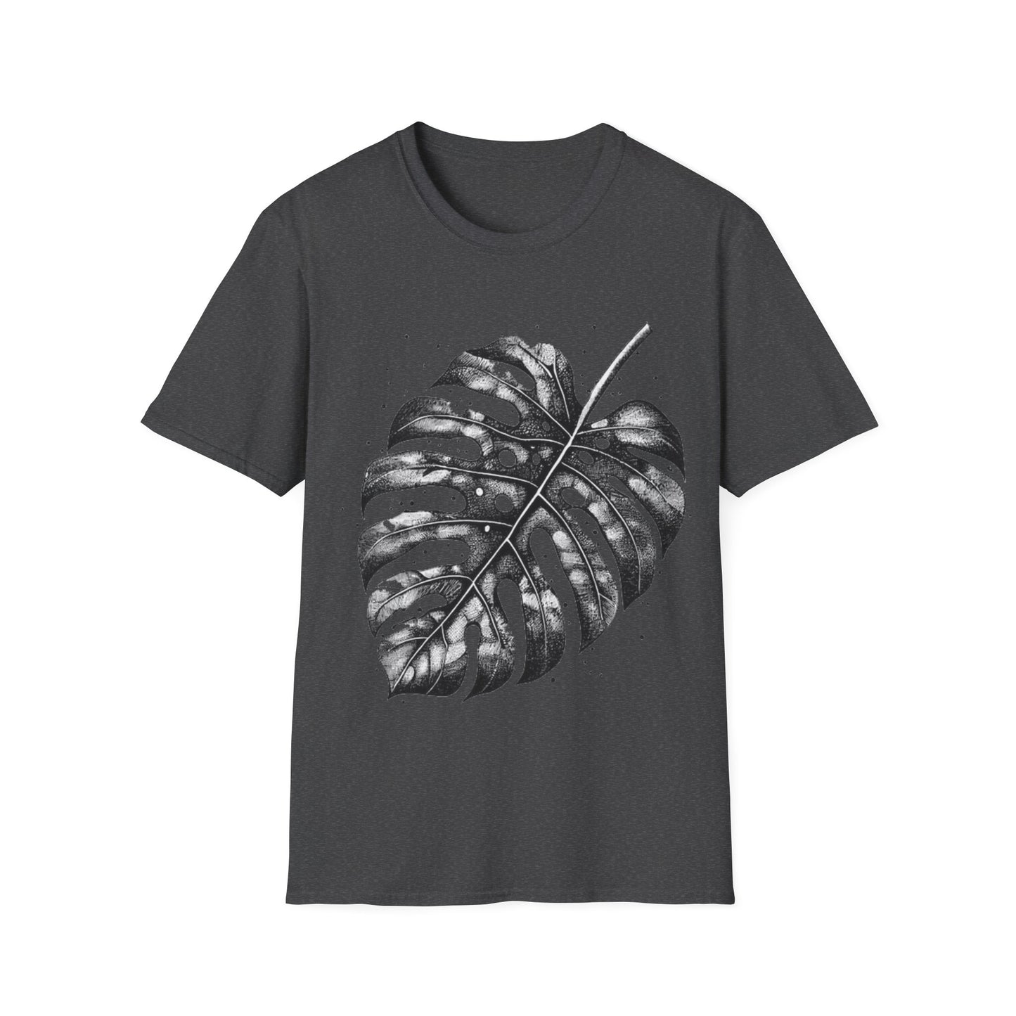 Monstera Leaf Tee — Botanical Black & White Graphic T-Shirt