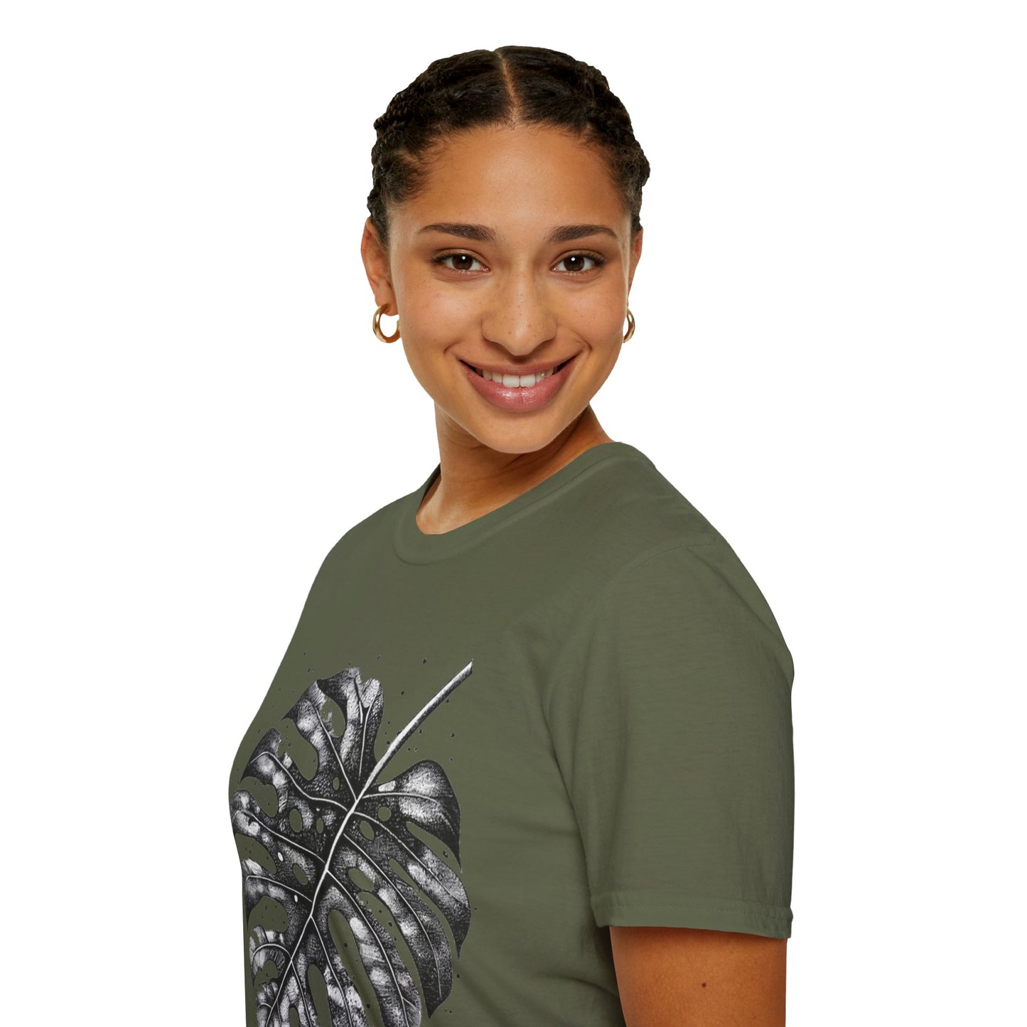 Monstera Leaf Tee — Botanical Black & White Graphic T-Shirt