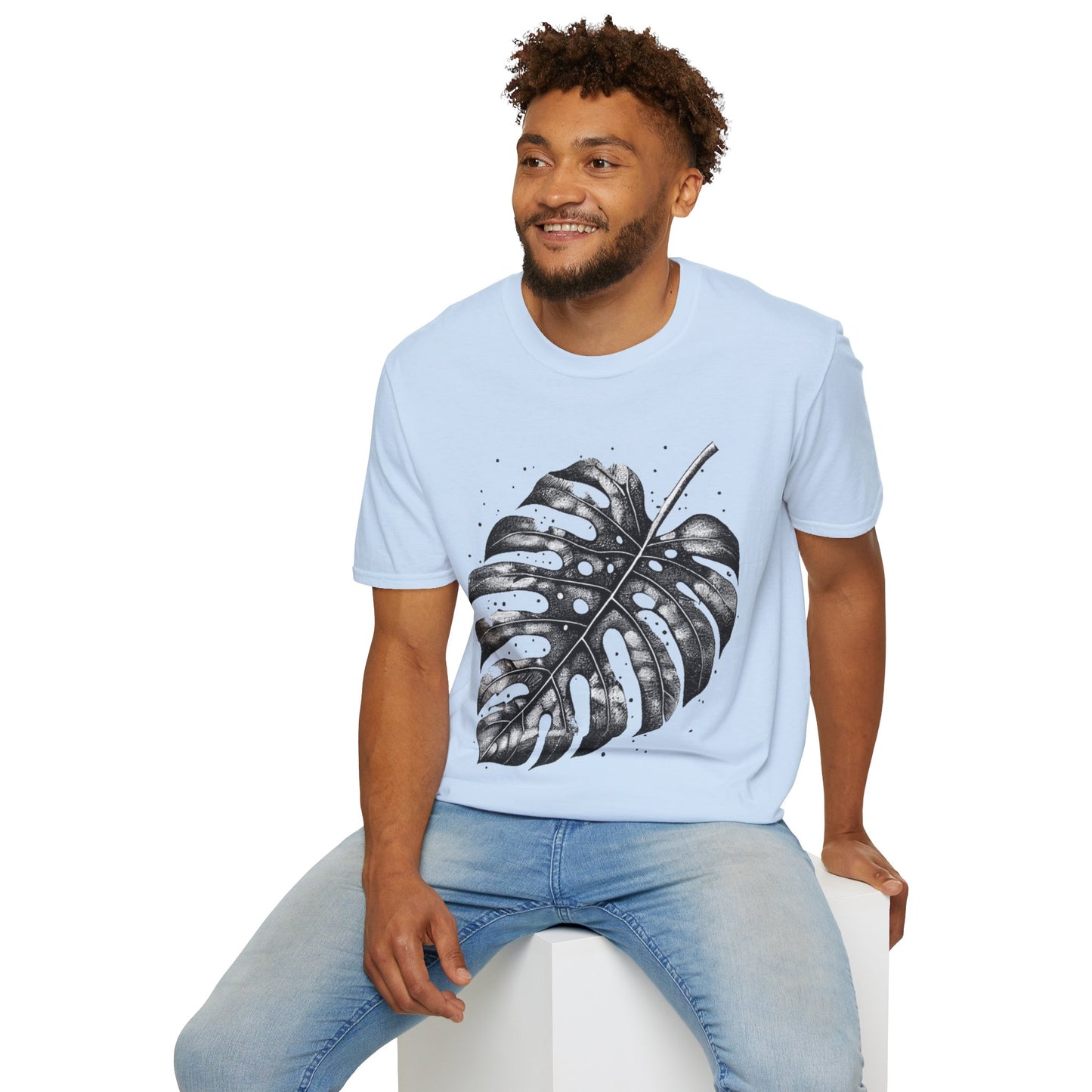 Monstera Leaf Tee — Botanical Black & White Graphic T-Shirt
