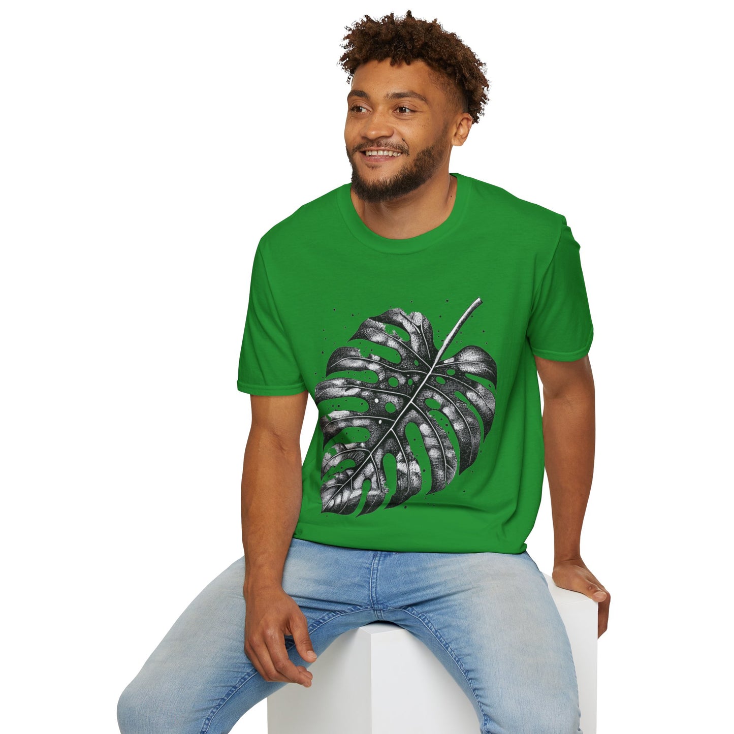 Monstera Leaf Tee — Botanical Black & White Graphic T-Shirt