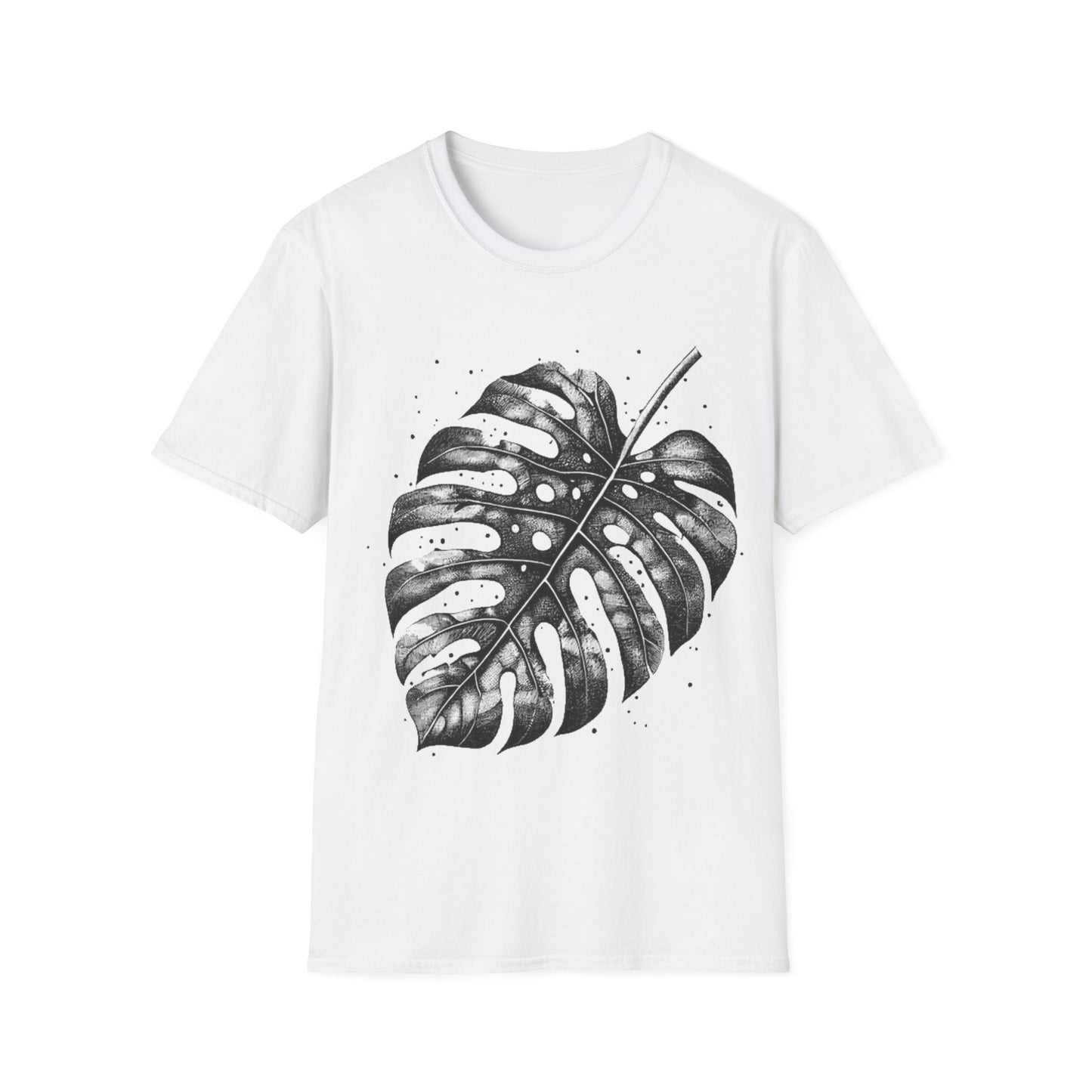 Monstera Leaf Tee — Botanical Black & White Graphic T-Shirt