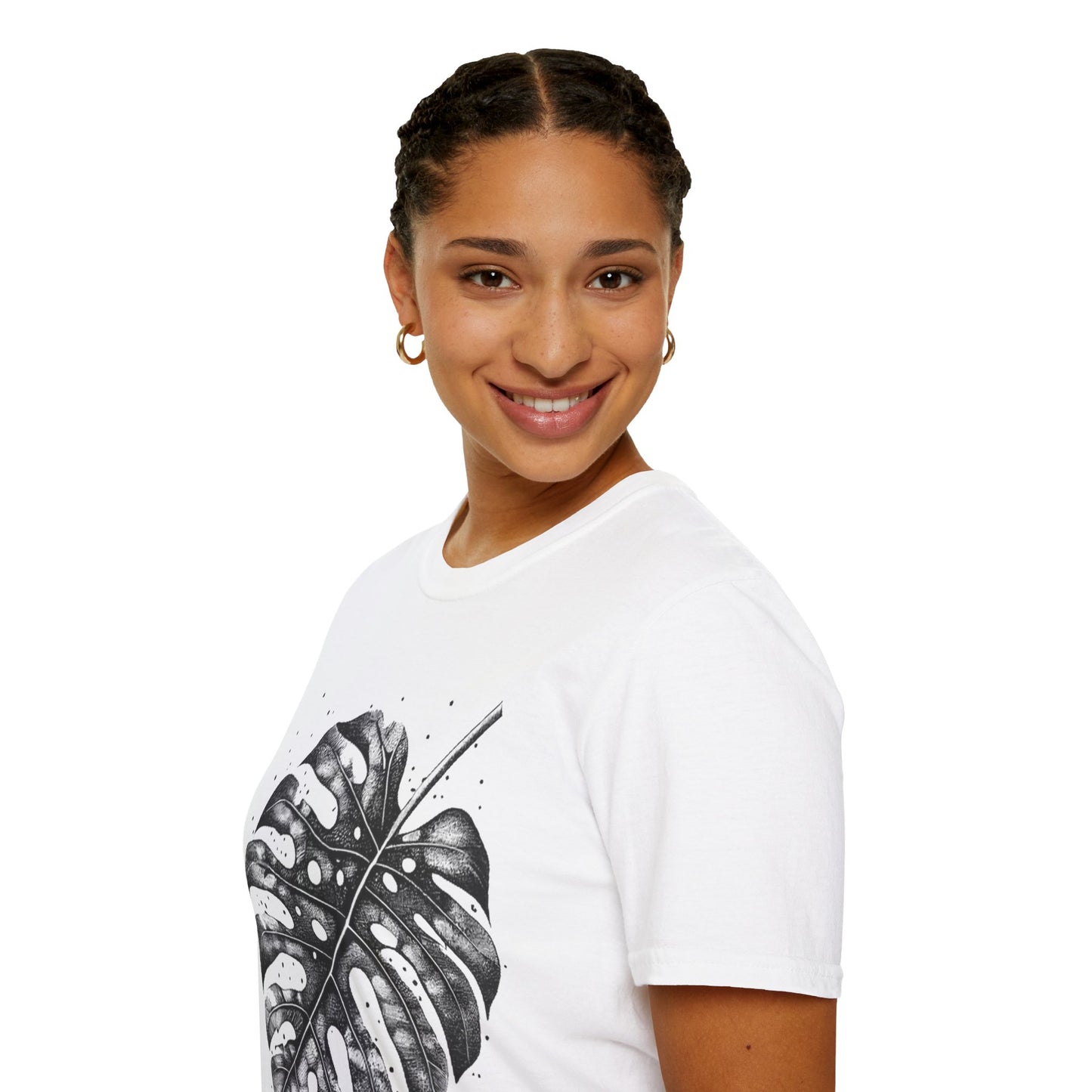 Monstera Leaf Tee — Botanical Black & White Graphic T-Shirt