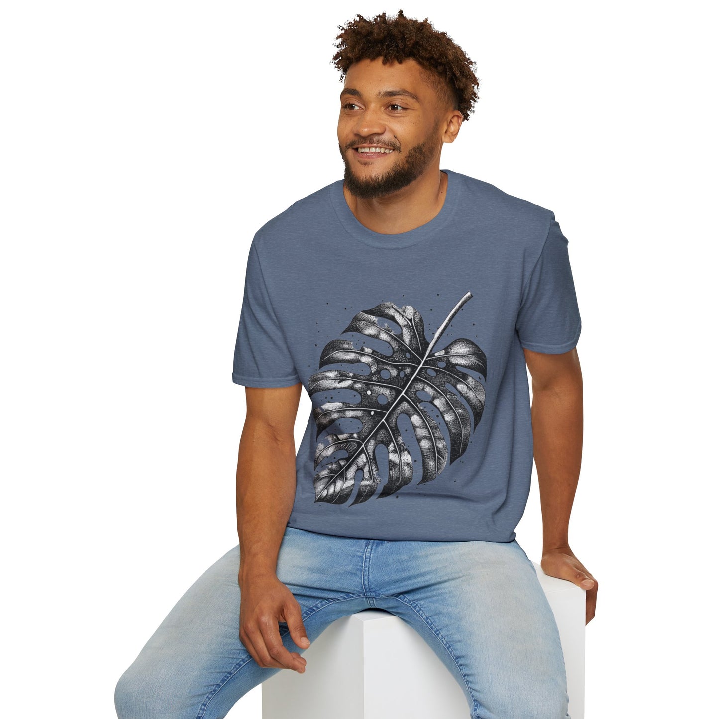 Monstera Leaf Tee — Botanical Black & White Graphic T-Shirt